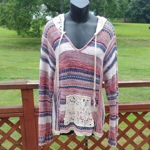 American Rag Cie Knit and Crocheted Lace Striped Hoodie Size Medium